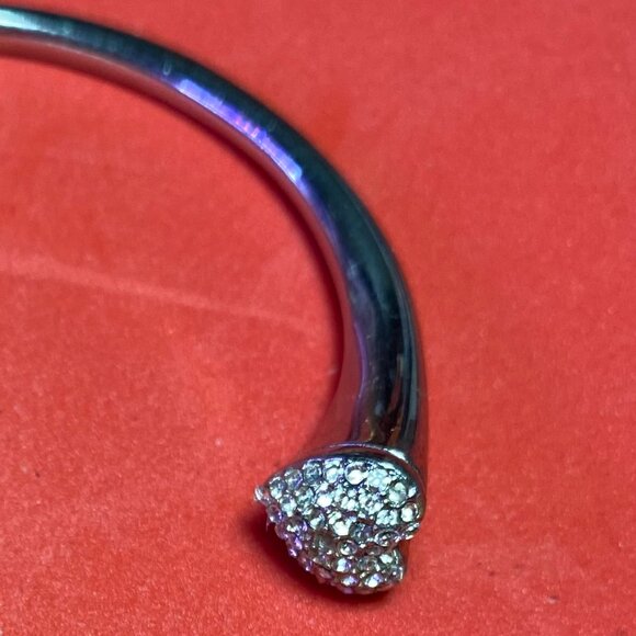 MICHAEL KORS SILVER TONE HEART CRYSTAL PAVE CUFF BRACELET - Picture 4 of 4